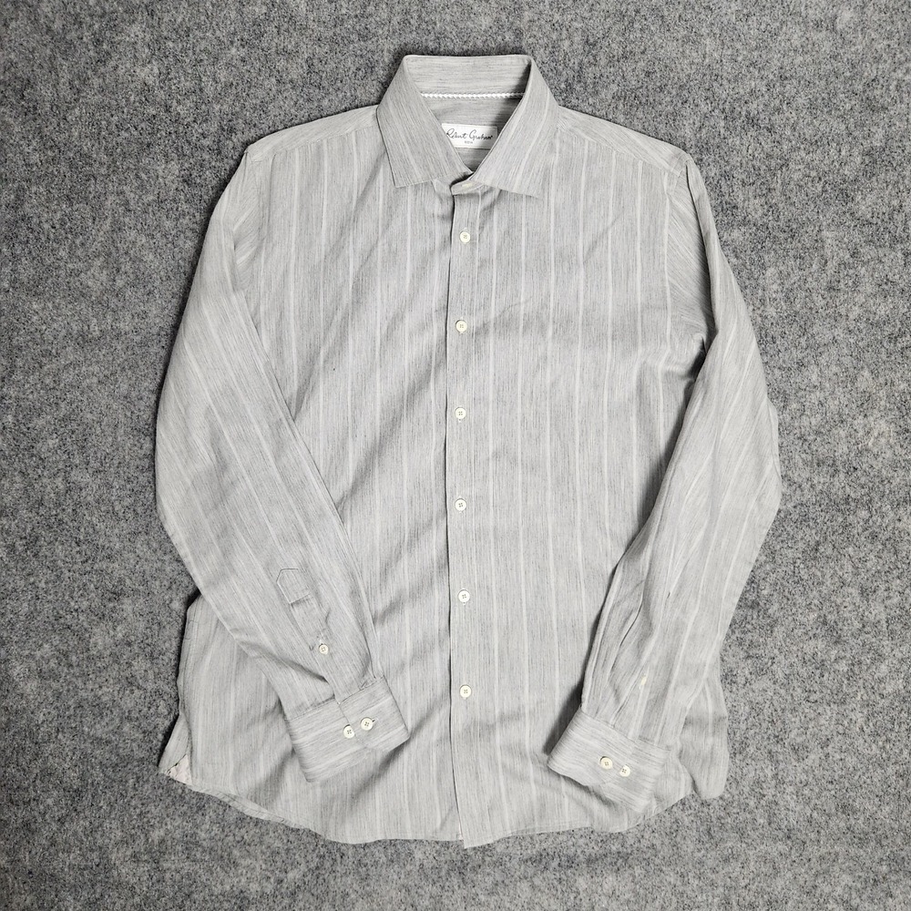 Robert Graham Dress Shirt Men 42 16.5 Gray White Striped Button Down Long Sleeve